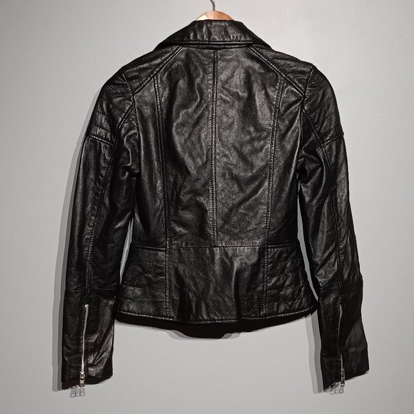Barney's Originals Black Leather Biker Jacket (Women's Size 6/Small) - Picture 5 of 7